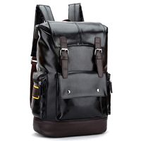 Pahajim Large Capacity Vintage College Bookbag Laptop Faux Leather Backpack Office Fashion Backpack For Men Women(Black2)