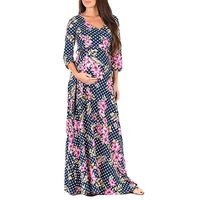 LEXUPA Pregnant Woman Print Wrap Maternity Dress Adjustable Belt Multi-Function Dress Blue