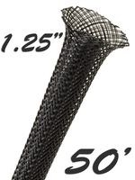 Electriduct 1.25" Black PET Expandable Braided Sleeving Cable Mesh Flexible Wire Sleeve - 50 Feet