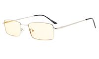 Eyekepper Memory Titanium Bridge Computer Glasses 50% Blue Light Blocking Reading Glasses Amber Tinted Lenses (Silver,+2.00)