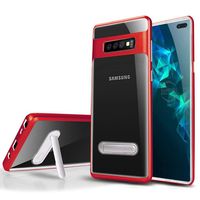 ATRAING Galaxy S10 Plus Case, Metal Kickstand Holder Clear Slim TPU Shockproof PC Frame Protective Cover for Galaxy S10 Plus (Red)