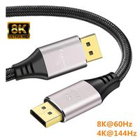 CABLEDECONN DisplayPort Cable Ultra HD 8K 4K Copper Cord DP 1.4 8K@60Hz 4K@144Hz High Speed 32.4Gbps HDCP 3D Slim and Flexible DP to DP Cable 2m 6.6ft