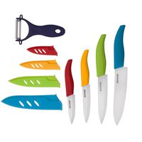 Coiwin Kitchen Cutlery White Ceramic Knife Set With Sheaths - Super Sharp & Rust Proof & Stain Resistant (6" Chef Knife, 5" Utility Knife, 4" Fruit Knife, 3" Paring Knife, One Peeler)