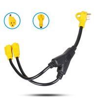 Epicord RV Power adapter with handle, power adapter splitter with indicator TT-30P Male Plug to Two of 5-15R Female (RV 30 AMP 1 to 2 Y Adapter)
