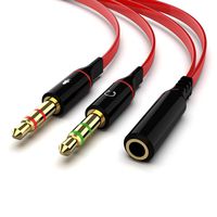 Splitter Audio Cable Gaming Headset Adapter Microphone Gold Plated and Strong Flat Y Separate Headphone Port PC Earphone VoIP Phone -Maeline 11inch / 30cm (1 Pack, Red)