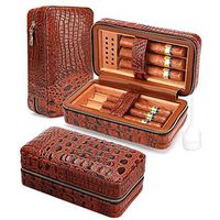 Cigar Humidor Case Cedar Wood Portable Lined Genuine Leather Case with Humidifier, Travel Humidor Crocodile Leather Case for 6 Cigars