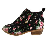 Veodhekai Women Flats Shoes Low Boots Floral Thick Ankle Short Boots Bootie Casual Roman Shoes Party Work Students Cute Black