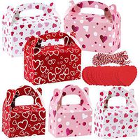 Supla 24 Sets 2 Size Valentine's Day Treat Boxes Hearts Prints Boxes Cookie Boxes Goodie Bag Party Favor Boxes Valentines Container Candy Box with Heart Tags Bulk for Kids Girls School Classroom Supplies