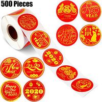 Happy New Year Stickers Thank You Seal Stickers Valentine's Day Stickers Inspirational Quote Stickers Snowflake Label Stickers (New Year Red, 500 Pieces)