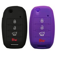 Coolbestda 2Pcs Silicone Flip Key Fob Remote Protector Holder Skin Jacket Cover Case for Kia Sorento Sportage Rio Soul Forte Optima Carens Black Purple （Not Fit Smart Key Fob）
