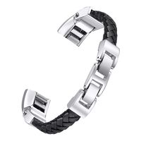 baybayite Leather Bands Compatible with Fitbit Alta and Alta HR, Adjustable Metal Buckle Leather Wristband, Cord Braided Black Large 6.7" - 8.1"