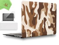UESWILL 3in1 Rubberized Unique Pattern Solid Hard Shell Case Cover for MacBook Air 13 inch + Keyboard Cover and Screen Protector + Microfibre Cleaning Cloth,Camo/Brown
