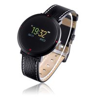 C-Xka Smart Watch, Girls Men Bluetooth Waterproof Leather Touchscreen Round Smartwatch with Heart Rate Blood Pressure Sleep Monitor (Color : Black)
