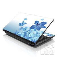 LSS Laptop 17-17.3" Skin Cover with Colorful Blue Neon Flower Pattern for HP Dell Lenovo Apple Asus Acer Compaq - Fits 16.5" 17" 17.3" 18.4" 19" (2 Wrist Pads Free)