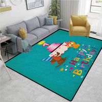 YucouHome 1st Birthday Patchwork Floor Mat for Kids, Toddler Kids Party Cute Cat and Dog with Hats Cake on Petrol Blue Backdrop, Fashionable High Class Living Bedroom Rugs(2.5'x 7') Multicolor