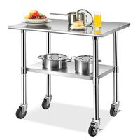 Giantex 36In×24In Kitchen Prep Table NSF Stainless Steel Work Table with Adjustable Shelf, Commercial-Grade Table with Wheels and Scratch-Resistant Table Top