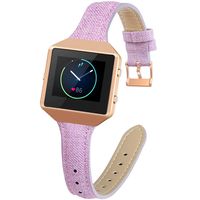 YiJYi Slim Woven Leather Bands Compatible with Fitbit Blaze,Chic Canvas Fabric Band Plus Soft Leather Lining Replacement Strap Wristband (Lavender/Rose Gold Frame)