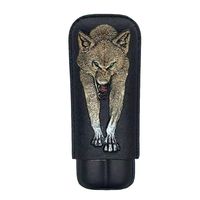 LUBINSKI 2- Fingers Leather Cigar Case,Portable Travel 3D Embroidery Wolf Pattern Cigar Holders Case Cigar Gift Set,Perfect for Fathers Day Gift Christmas Gift Birthday Gift