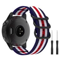 MoKo Band Compatible with Garmin Fenix 5S/Fenix 5S Plus Smart Watch, Fine Woven Nylon Adjustable Replacement Strap with Metal Buckle - Blue & White & Red