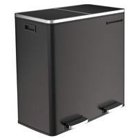 SONGMICS Trash Garbage Can, 16 Gal (60L) Rubbish, Metal Step Bin, with Dual Compartments, Plastic Inner Buckets and Hinged Lids, Handles, Soft Closure, Airtight, Black