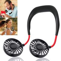 Hand Free Personal Fan - Portable USB Battery Rechargeable Mini Fan - Headphone Design Wearable Neckband Fan Necklance Fan Cooler Fan with Dual Wind Head for Traveling Outdoor Office Room (Black)