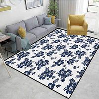 Hawaii Print Area Rug Underlay, Monochrome Foliage Bouquet Abstract Art The Flower of Aloha State Hibiscus, Durable Rugs - Living, Dinning, Office, Rooms & Bedrrom, Hallway Carpet(6'x 9')