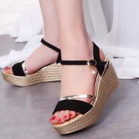 AIMTOPPY Summer Muffin Fish Head Women Sandals Platform Sandals Simple Shoes Shook (US:7, Black)