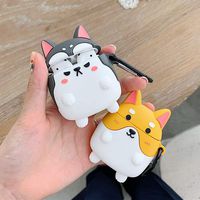 UR Sunshine AirPods Case, Super Cute Funny Shiba Inu Husky Dog Shape Soft Silicone Case Cover Protective Skin for Apple AirPods1&2+Hook-Grey Husky
