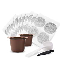 50 Pack MG Coffee Self Adhesive Lids Aluminum Seals stickers for Nespresso Capsules and 2 Pack Reusable Capsules for Nespresso Original Coffee Machine