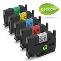 Compatible with 5 Color 9mm TZe Tape, Laminated Label Tapes for TZe-221 TZe-421 Tze-521 TZe-621 TZe-721, Compatible with Brother P-Touch PT-D210 PT-D400 PT-D1800 Label Makers, 0.35 Inch x 26.2ft