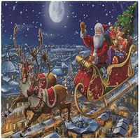 ZzWwR Vintage Happy Santa Send Gift with ReindeerCloth Napkins, Set of 1 20 x 20 Inch Soft & Comfortable Polyester Dinner Napkin for Family, Restaurant, Weddings, Parties, Holiday Dinner