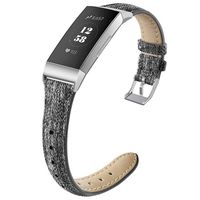 NAHAI Bands Compatible with Fitbit Charge 3 / Charge 3 SE, Slim Narrow Breathable Canvas Fabric Replacement Bands Thin Sport Strap Accessories for Fitbit Charge 3, Women Men, Large, Gray