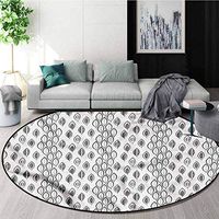 RUGSMAT Leaves Round Rug,Greyscale Foliage Design Design Non-Slip Fabric Round Rugs for Floor Mat Carpet Round-59
