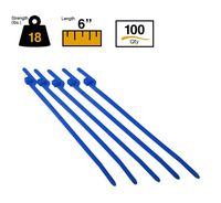 BuyCableTies 6" EZ Off Tear-a-way Indoor Cable Ties - 18 lb Rated - Made in USA - Blue - 100 per bag
