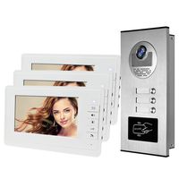 HFeng 7'' Color Wired Video Intercom Door Phone System kit 700TVL RFID Access Entry Camera Doorbell IR Night Vision for Multi- 3 Apartments/Family/Home 100 Meters