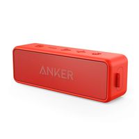 Anker SoundCore 2 Portable Bluetooth Speaker with Better Bass, 24-Hour Playtime, 66ft Bluetooth Range, IPX5 Water Resistance & Built-in Mic, Dual-Driver Wireless Speaker (Red) (Renewed)