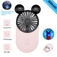 DecoLife Cute Mickey Personal Mini Fan, Handheld & Portable USB Rechargeable Fan with Beautiful LED Light, 3 Adjustable Speeds, Portable Holder, Perfect for Indoor Or Outdoor Activities (Pink)