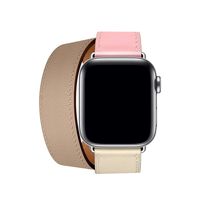 QingBo-US Colorful Sport Leather Two Color Double Loop Leather Wrist Strap Watchband for Apple Watch Series 3 & 2 & 1 38mm, Color:Cherry Pink+Pink White+Ceramic Clay