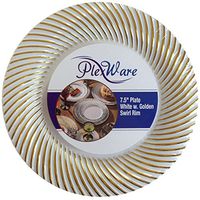 Plexware White Plastic Plates With Golden Swirl Rim 7.5 Inch- Total 120 Plates
