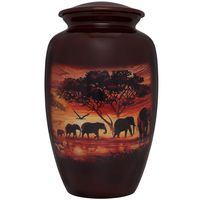 Liliane Memorials Brown Funeral urn with Elephant Family - Cremation Urn for Human Ashes - Aluminum -Suitable for Cemetery Burial or Niche - Large Size fits Remains of Adults up to 200 lbs