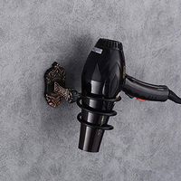 European Retro Space Aluminum Hair Dryer Rack, Wall Mount, Antirust Bathroom Hair Dryer Holders, Adhesive Hair Care & Styling Tool Organizer for Home Hotel (Color : Black)