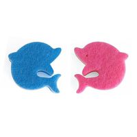 Transer 2 Pcs Kitchen Dolphin Clean Wipe Sponge Dish Scrubber Flush Gadget (Blue & Pink)