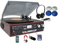 Boytone Bundle BT-17DJM-C 3-Speed Stereo Turntable with Headphone 2 Built in Speakers Digital LCD Display AM/FM, USB/SD/AUX+ Cassette/MP3 & WMA Playback /Recorder & Headphone Jack + Remote Control