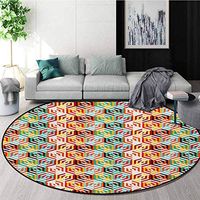 RUGSMAT Geometric Non-Slip Area Rug Pad Round,Abstract Cubes Isometric Hexagonal Shaped Pattern Colorful Retro Design Print Protect Floors While Securing Rug Making Vacuuming,Diameter-55 Inch