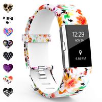 TreasureMax Compatible with Fitbit Charge 2 Bands for Women/Men,Silicone Fadeless Pattern Printed Replacement Floral Bands for Fitbit Charge 2 HR Wristbands