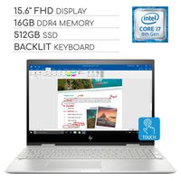 HP Envy X360 2-in-1 2019 Premium 15.6" FHD Touchscreen Laptop Computer, 4-Core Intel Core i7-8550U 1.8GHz, 16GB RAM, 512GB SSD, Backlit Keyboard, Wi-Fi, Bluetooth, Webcam, HDMI, USB-C, Windows 10