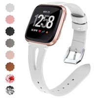 QIBOX Compatible Fitbit Versa Bands, Versa Lite Leather Bands Replacement Slim Genuine Accessories Wristband Strap for Fitbit Versa Smart Watch Women Men