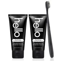 Hello Oral Care Activated Charcoal Teeth Whitening Fluoride Free & SLS Free Toothpaste 2 Pack with BPA Free Toothbrush