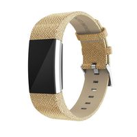 Kanzd Shiny Leather Wristband with Metal Connectors for Fitbit Charge 2 (Gold)