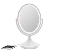 iHome Magnify Vanity Mirror iCVBT6 6" Double-Sided Vanity Mirror, Makeup Mirror LED with Bluetooth Audio/Speakerphone and USB Charging